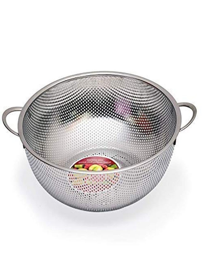Mantavya Stainless Steel Kitchen Fruit Vegetable Rice Washing Baskets Strainer Drainer with Handle - Silver - Image 2